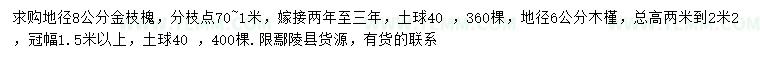 求购地径8公分金枝槐、地径6公分木槿