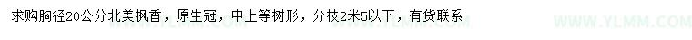 求购胸径20公分北美枫香