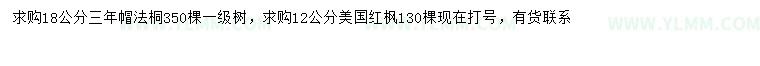 求购18公分法桐、12公分美国红枫