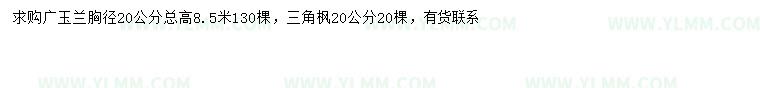 求购胸径20公分广玉兰、三角枫