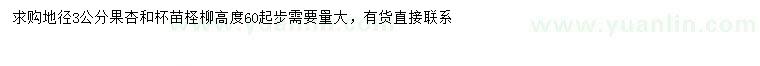 求购地径3公分果杏、高60公分以上柽柳