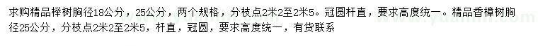 求购胸径18、25公分榉树、胸径25公分香樟