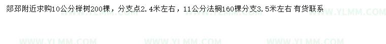 求购10公分榉树、11公分法桐