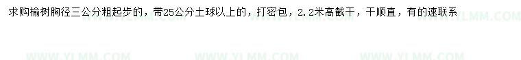 求购胸径3公分以上榆树