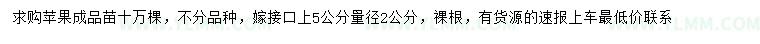 求购5量2公分苹果小苗