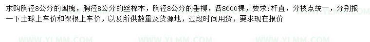 求購國槐、絲棉木、垂柳