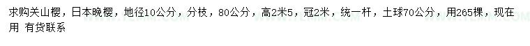 求購地徑10公分關山櫻、日本晚櫻