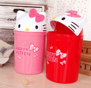 可爱hellokitty客厅家用卫生间垃圾桶 家居用品 塑料大翻盖垃圾筒